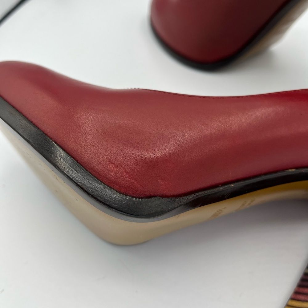 NWOT FENDI Oxblood Leather Pumps w Striped Stack Heel - Picture 13 of 16